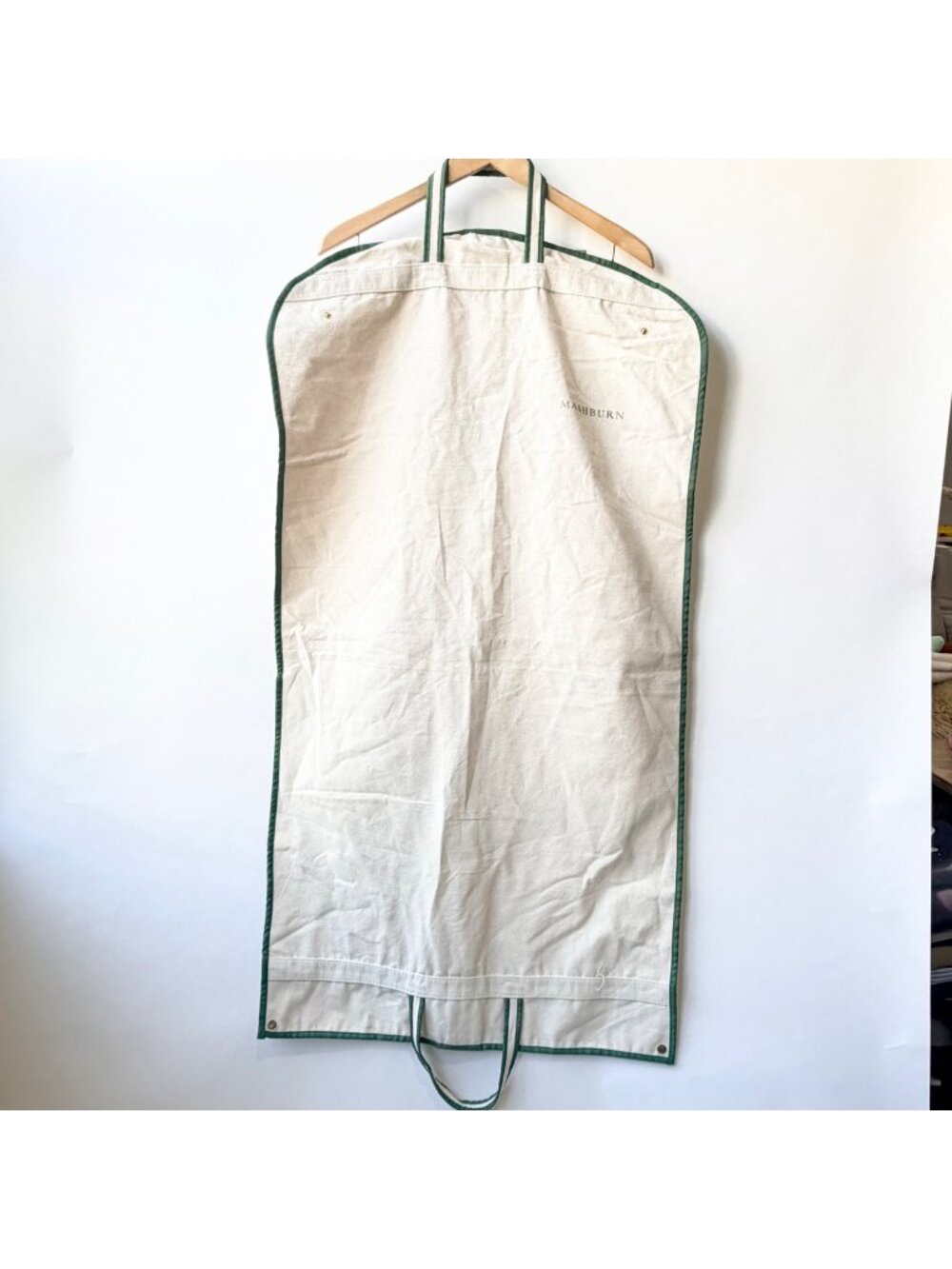 Sid Mashburn Canvas Garment Bag Suit Cover Travel Bag Ivory Green Trim *
